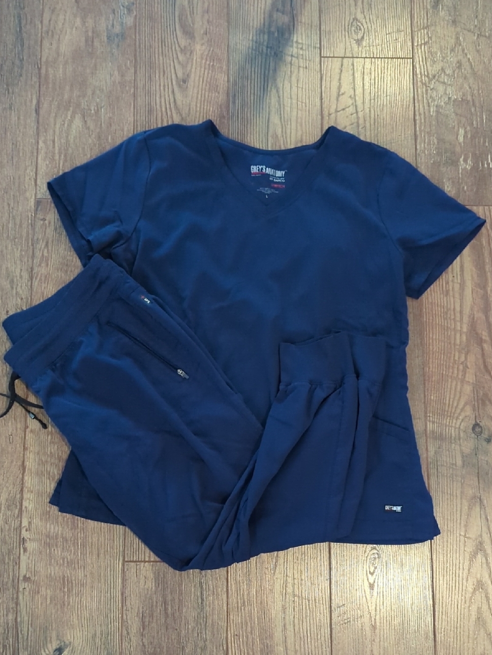 Grey's Anatomy By Barco Navy Blue Medical Scrub Set L Top L Petite Jogger